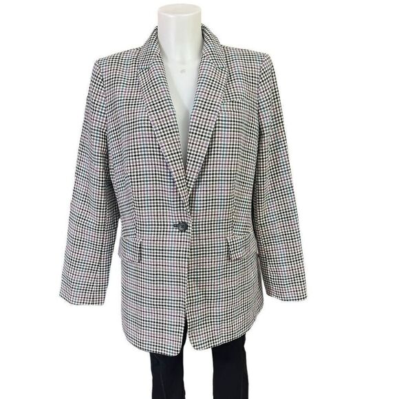 Talbots Notched Collar‎ Single Breasted Wool Blend Check Print Blazer size 12 - Picture 1 of 8